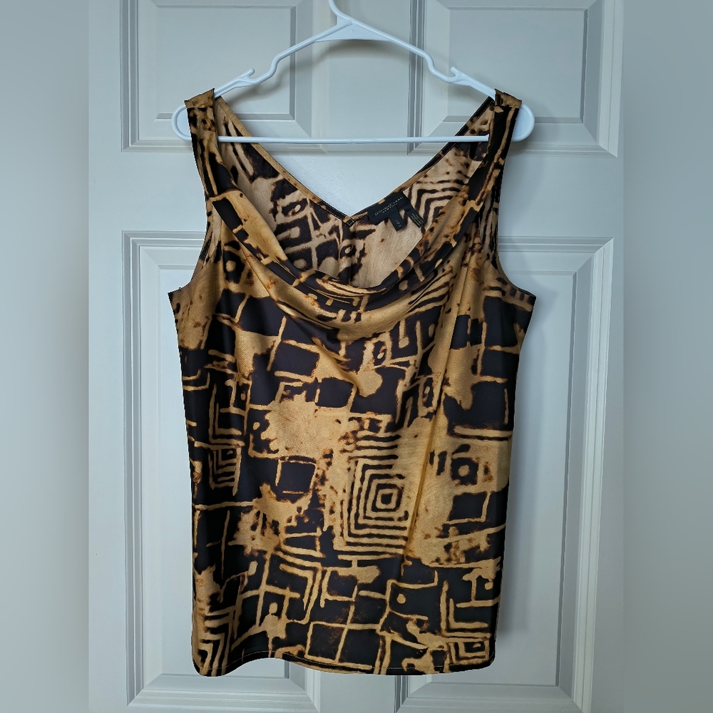 Donna Karan Black and Tan Geometric Tank Top